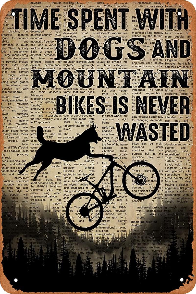 Mountain Biking With Dog - Panneau décoratif vintage en métal, «
